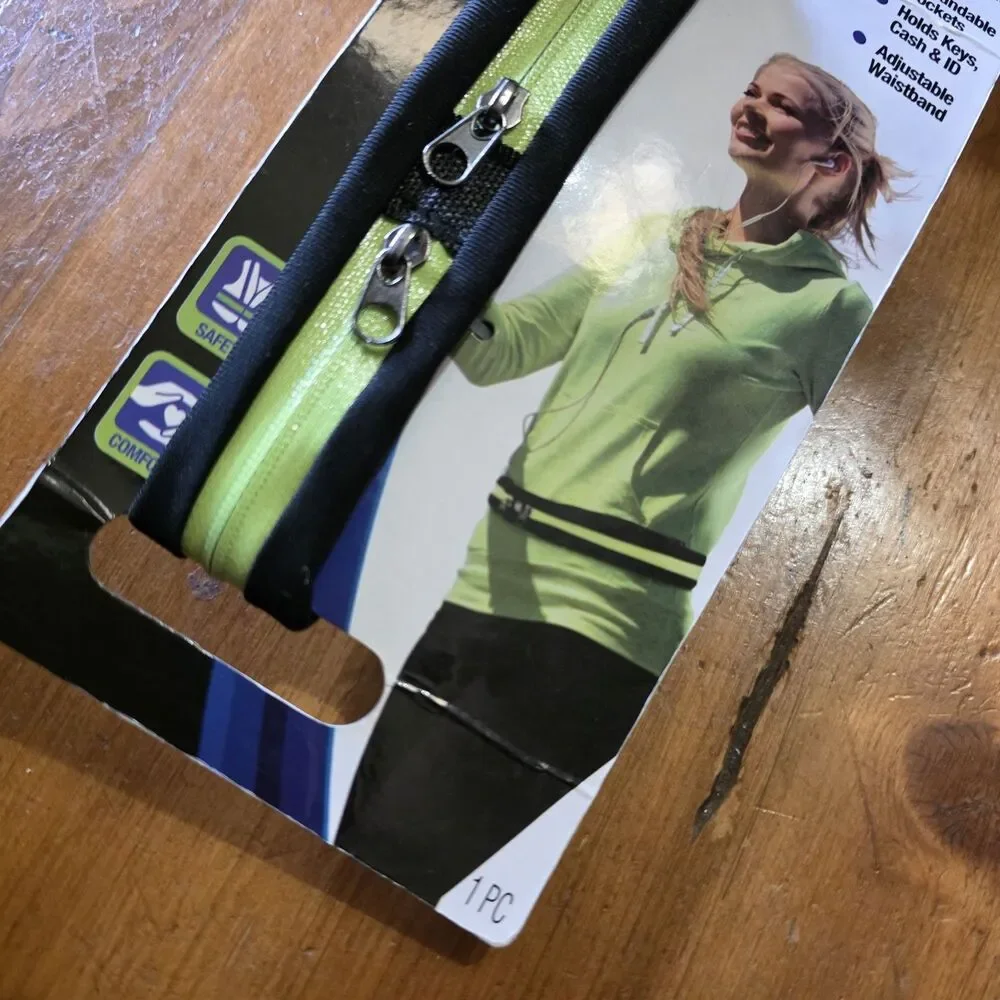 Pro Strength Zippered Fitness Belt with Reflective Trim NEW Unisex Black Neon